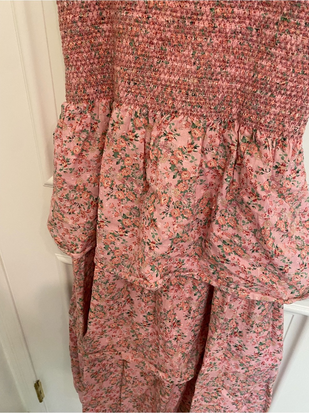 LoveShackFancy Pink Floral Smocked Midi Dress